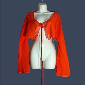 Remidoo Vibrant Red Tie-Front Crop Top – Boho Style – NWT – Size L